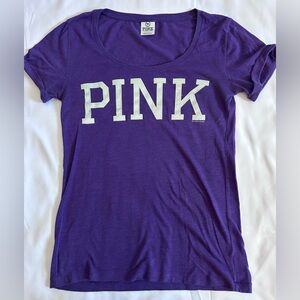 Victoria's Secret PINK Purple Short Sleeve T-Shirt with White Logo Size Small